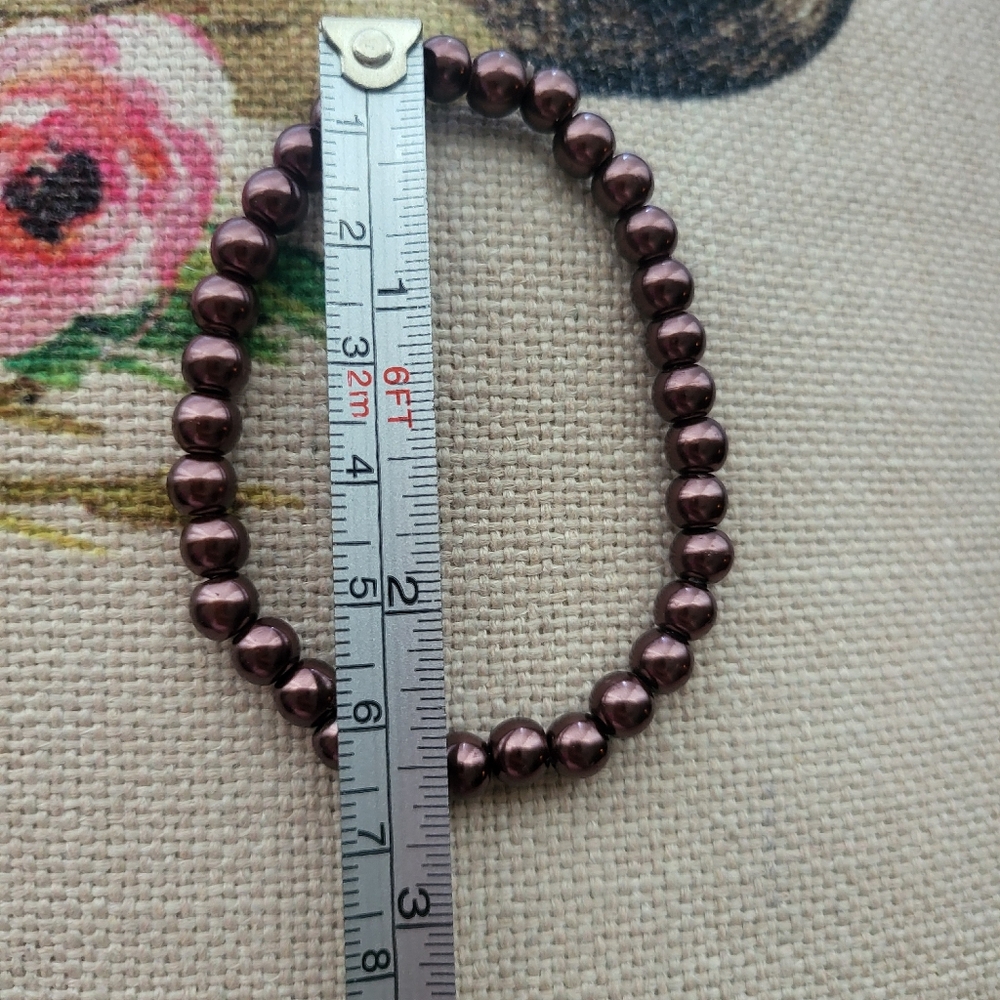 Handcrafted Faux Brown Pearl Bracelet and Earrings Set- NWOT - Picture 4 of 6
